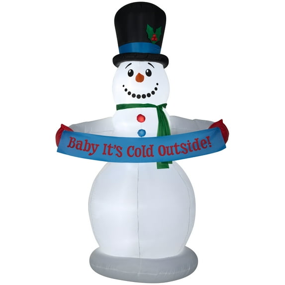 Gemmy Animated Snowman Christmas Airblown Yard Inflatable, with Banner 8'