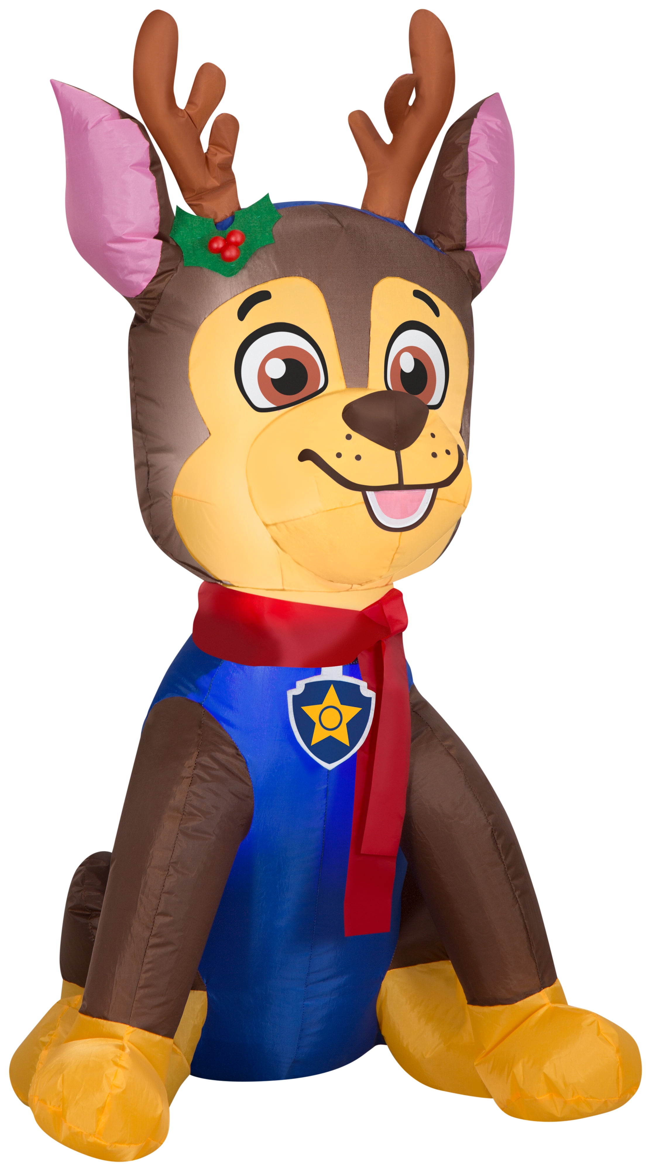 Gemmy Christmas Airblown Inflatable Chase w/Antlers and Scarf Nick, 3.5 ft Tall, Brown