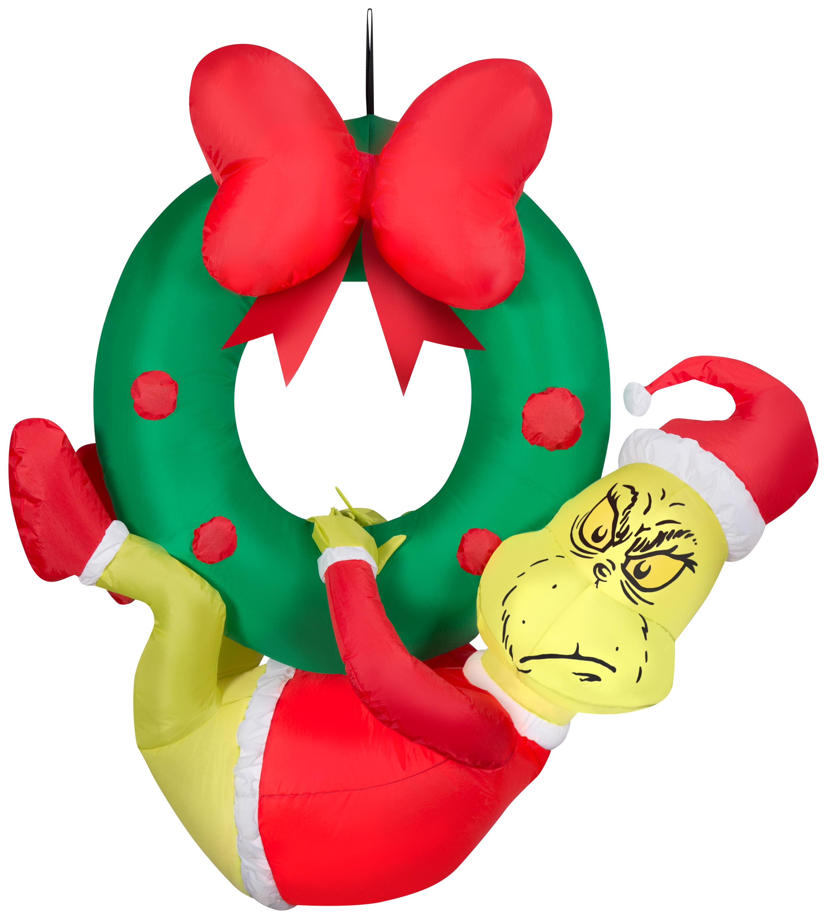 Gemmy Christmas Airblown Inflatable Grinch Hanging from Wreath Dr
