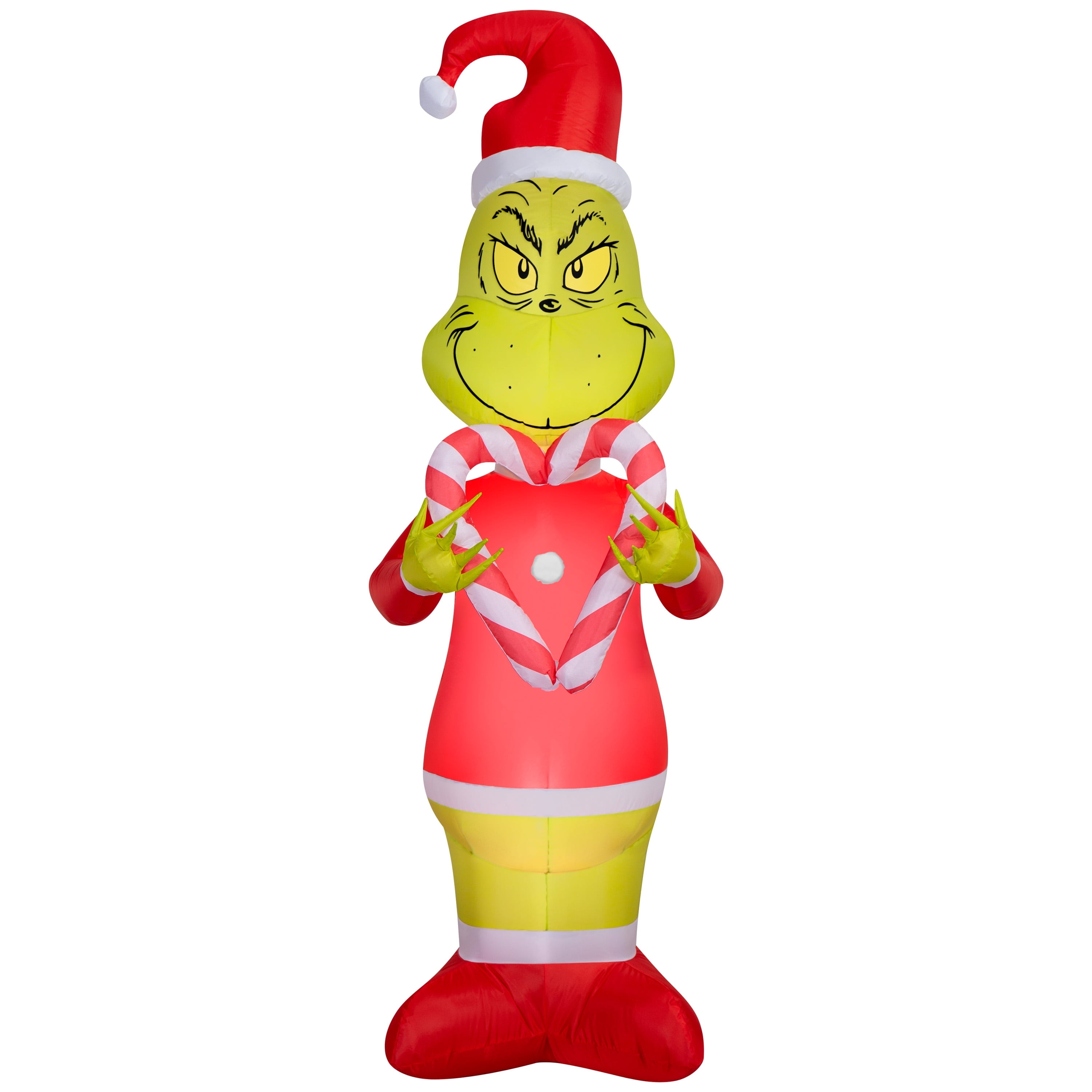 Gemmy Christmas Airblown Inflatable Grinch Holding Candy Cane Hearts S LG Dr. Seuss, 6.5 ft Tall