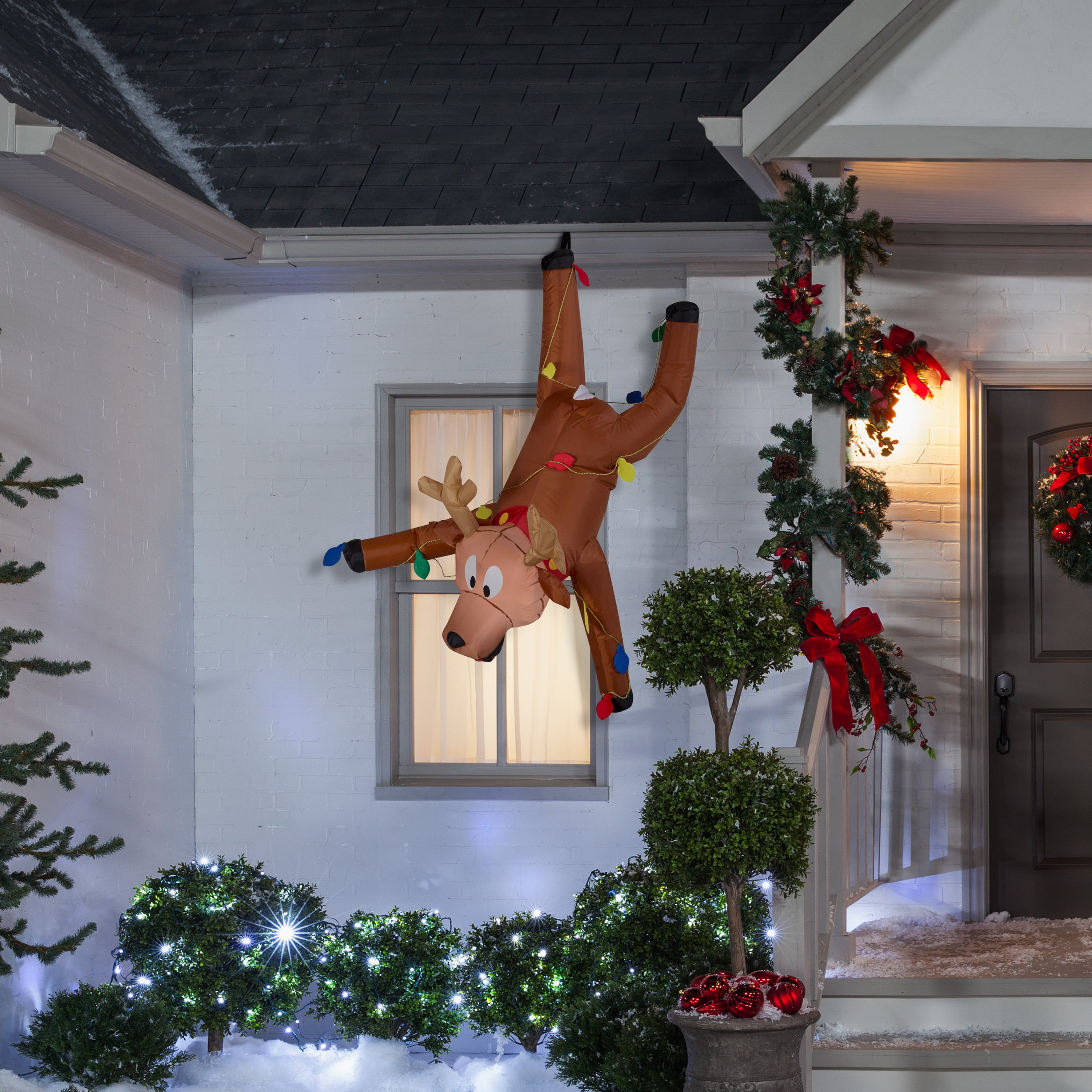 Gemmy Christmas Airblown Inflatable Gutter Hanging Reindeer, 4 ft Tall, Brown