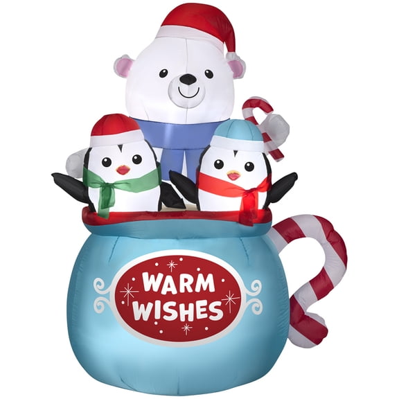 Gemmy Christmas Airblown Inflatable Hot Cocoa Mug Scene, 6.5 ft Tall, Multi