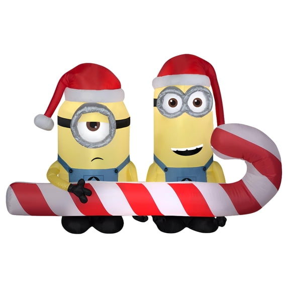 Gemmy Christmas Airblown Inflatable Minions Carrying Candy Cane Scene Universal, 4 ft Tall