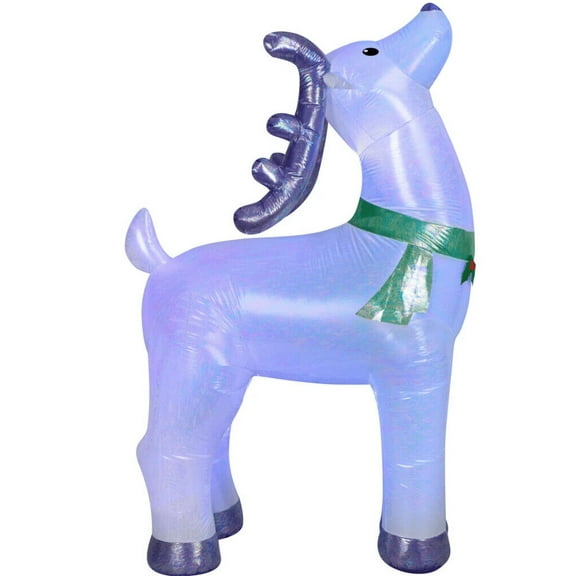 Gemmy Christmas Airblown Inflatable Mixed Media Silver Iridescent Reindeer Buck, 6.5 ft Tall, Green