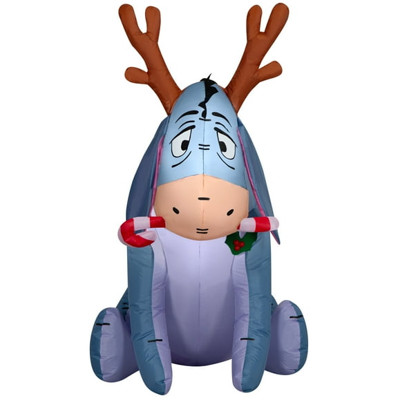 Gemmy Christmas Airblown Inflatable Outdoor Eeyore w/Candy Cane Disney , 4 ft Tall, Multicolored
