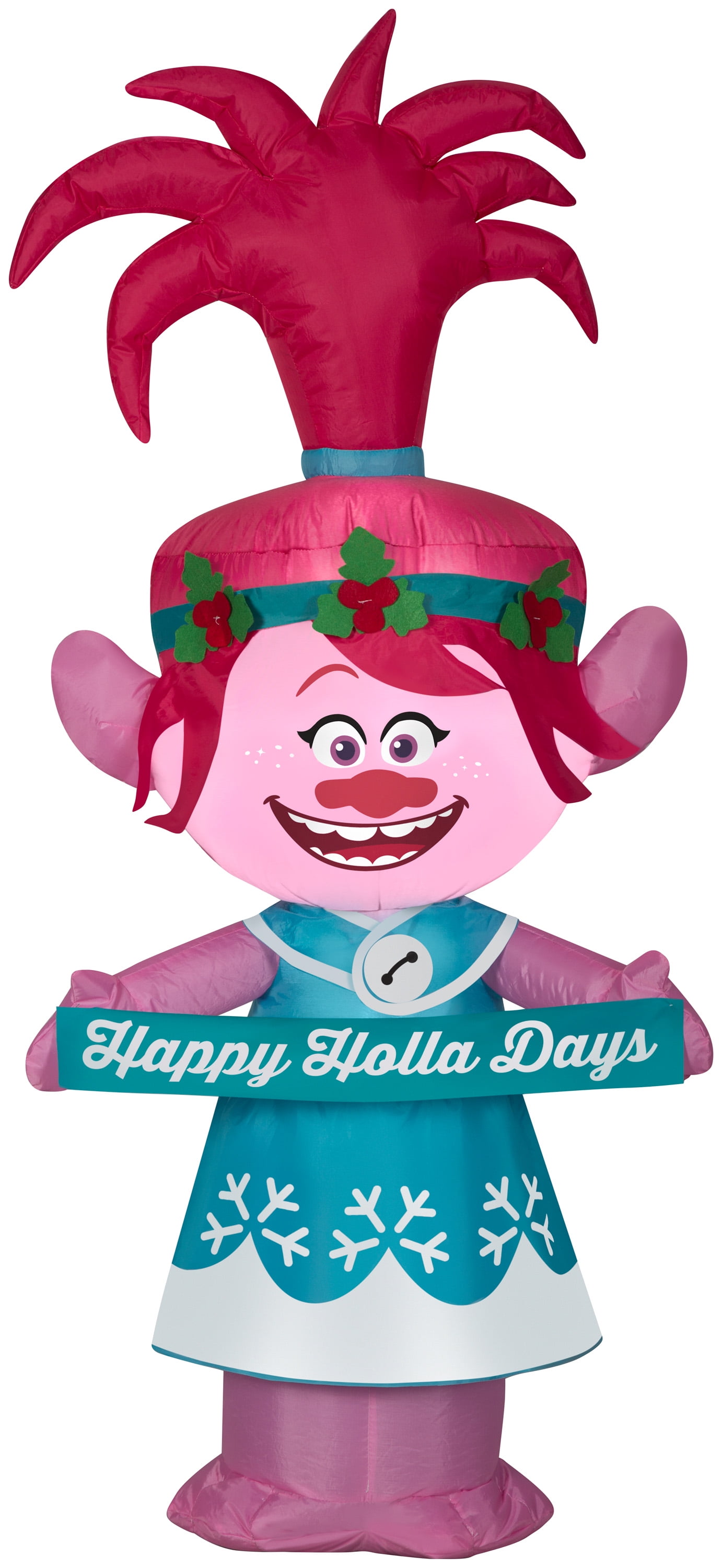 Gemmy Christmas Airblown Inflatable Poppy in Holiday Outfit w/Banner Universal, 4 ft Tall, pink