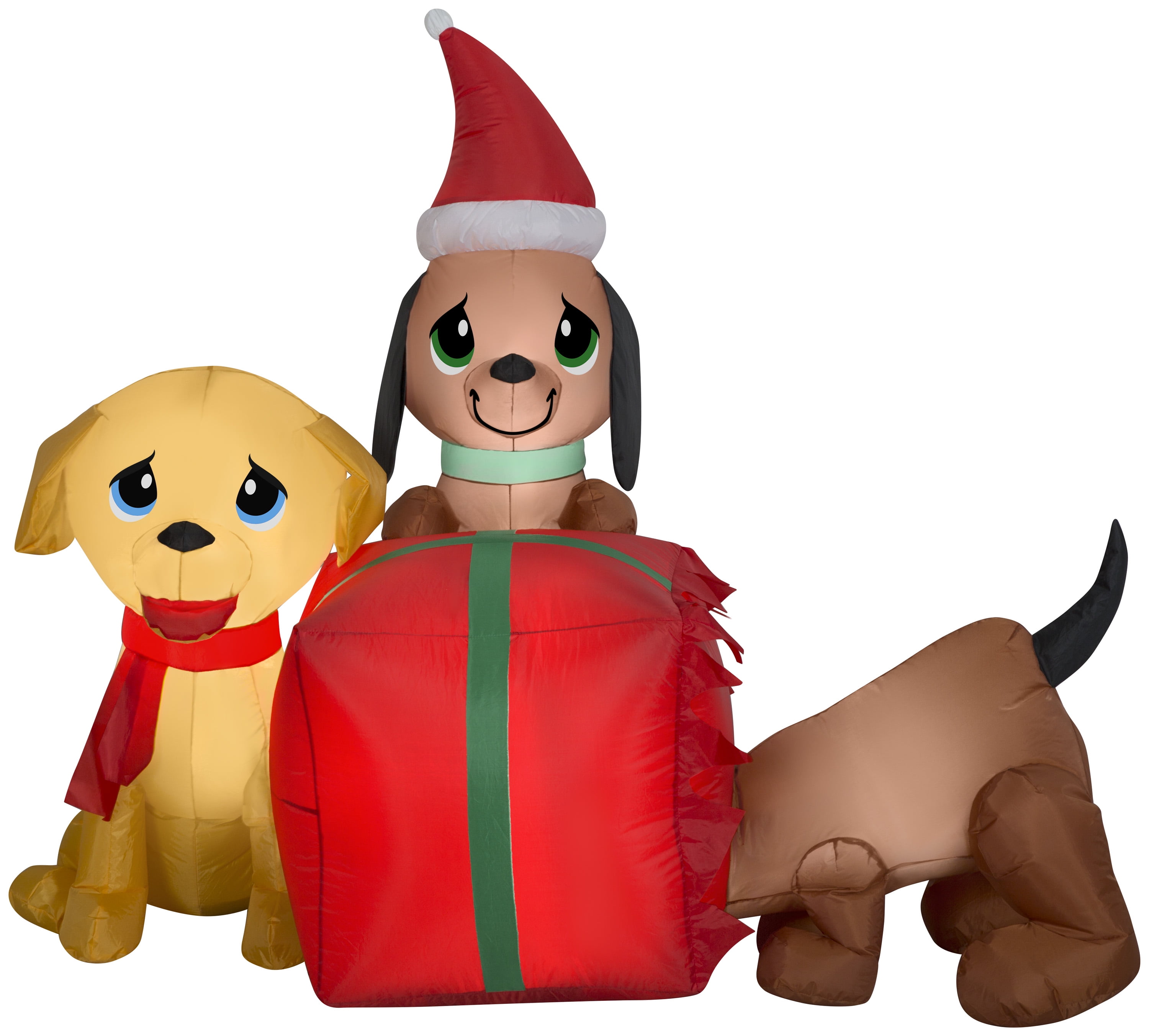 Gemmy Christmas Airblown Inflatable Present Puppies Scene, 4 ft Tall, Multicolored