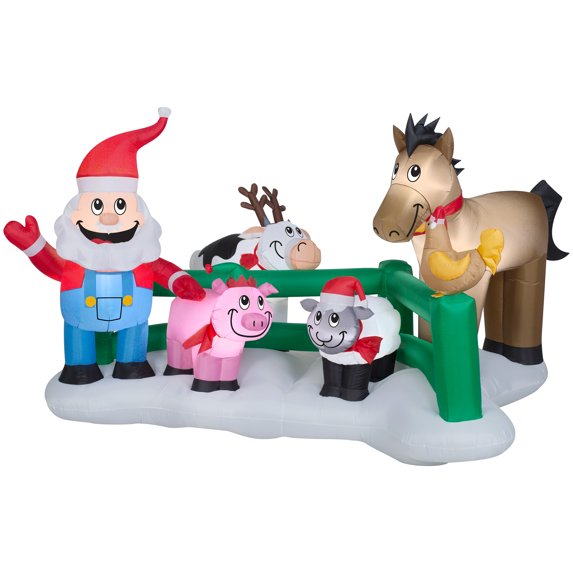 Gemmy Christmas Airblown Inflatable Santa Farm Scene, 5 ft Tall, Multicolored