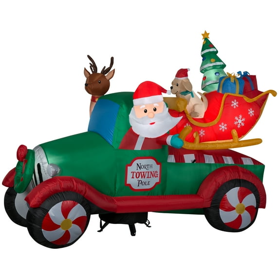 Gemmy Christmas Airblown Inflatable Santa's Vintage Tow Truck, 6 ft Tall, Multicolored