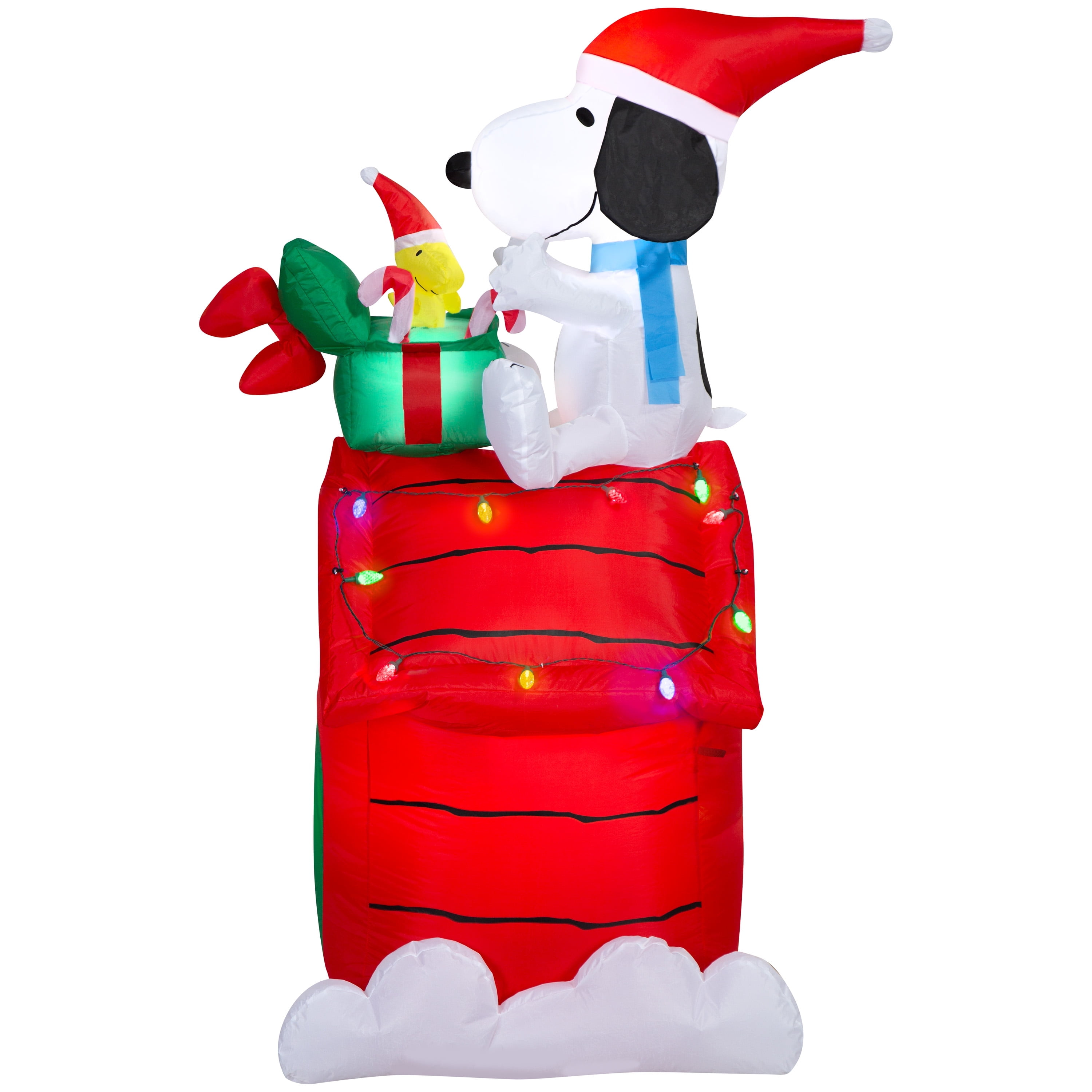 Gemmy Christmas Airblown Inflatable Snoopy and Woodstock on Doghouse Scene Peanuts, 5.5 ft Tall
