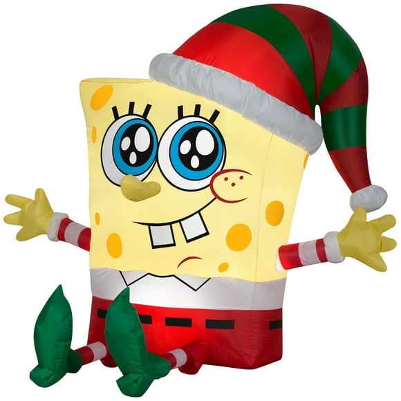 Gemmy Christmas Airblown Inflatable SpongeBob in Holiday Outfit Nickelodeon , 2.5 ft Tall, Yellow
