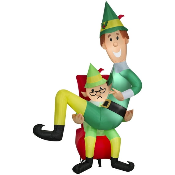 Gemmy Christmas Inflatable Buddy the Elf on Papa Elf's Lap, 7 ft Tall, Multi