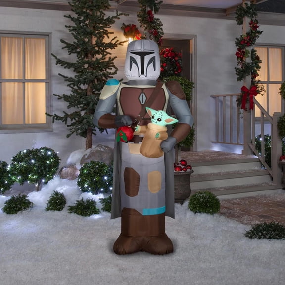 Airblown Inflatable Light-Up Star Wars Mandalorian & Grogu Christmas Yard Decoration