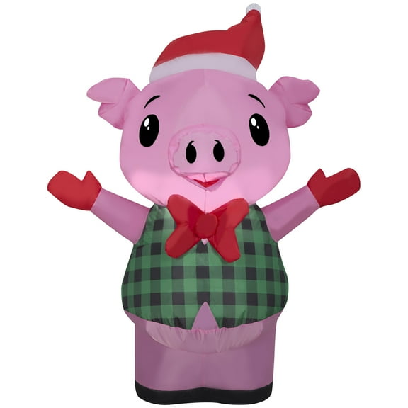 Gemmy Christmas Inflatable Pig in Vest , 3.5 ft Tall, Multi