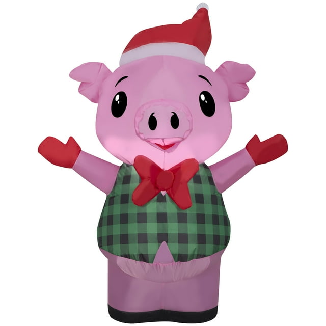 Gemmy Christmas Inflatable Pig in Vest , 3.5 ft Tall, Multi