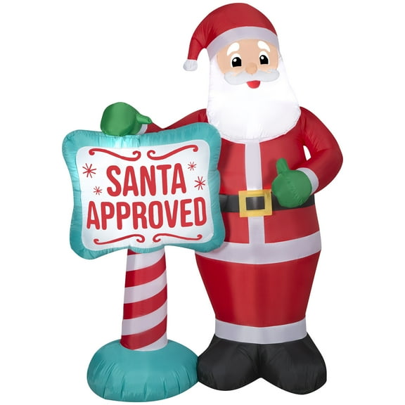 Gemmy Christmas Inflatable Santa with "SANTA APPROVED" Sign, 7 ft Tall, Multi