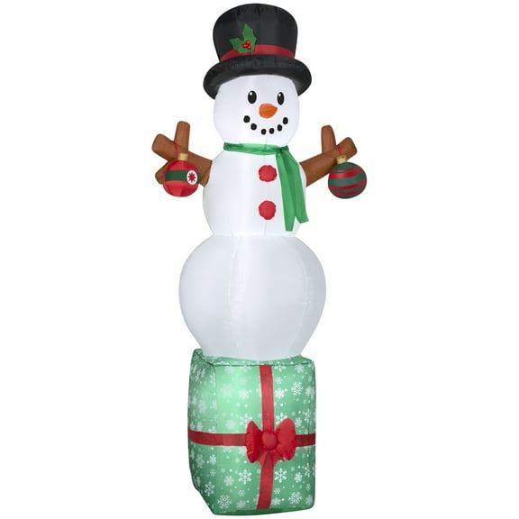 Gemmy Christmas Inflatable Snowman on Gift Box, 7 ft Tall, Multi