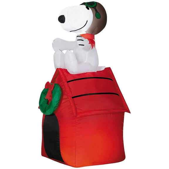 42" Airblown® Inflatable Peanuts® Christmas Snoopy Flying Ace on Doghouse Outdoor Yard Decoration
