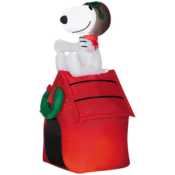 42" Airblown® Inflatable Peanuts® Christmas Snoopy Flying Ace on Doghouse Outdoor Yard Decoration