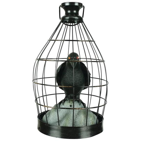 Gemmy Crow in Cage Light-Up Animated Halloween Decoration - 15 in