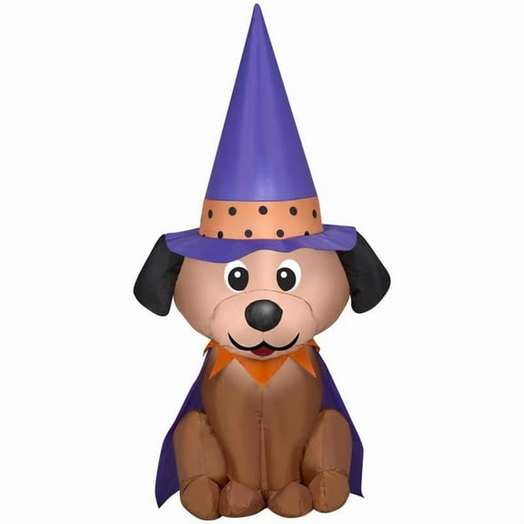 Gemmy Halloween Inflatable Dog in Witch Hat, 4 ft Tall, Multi