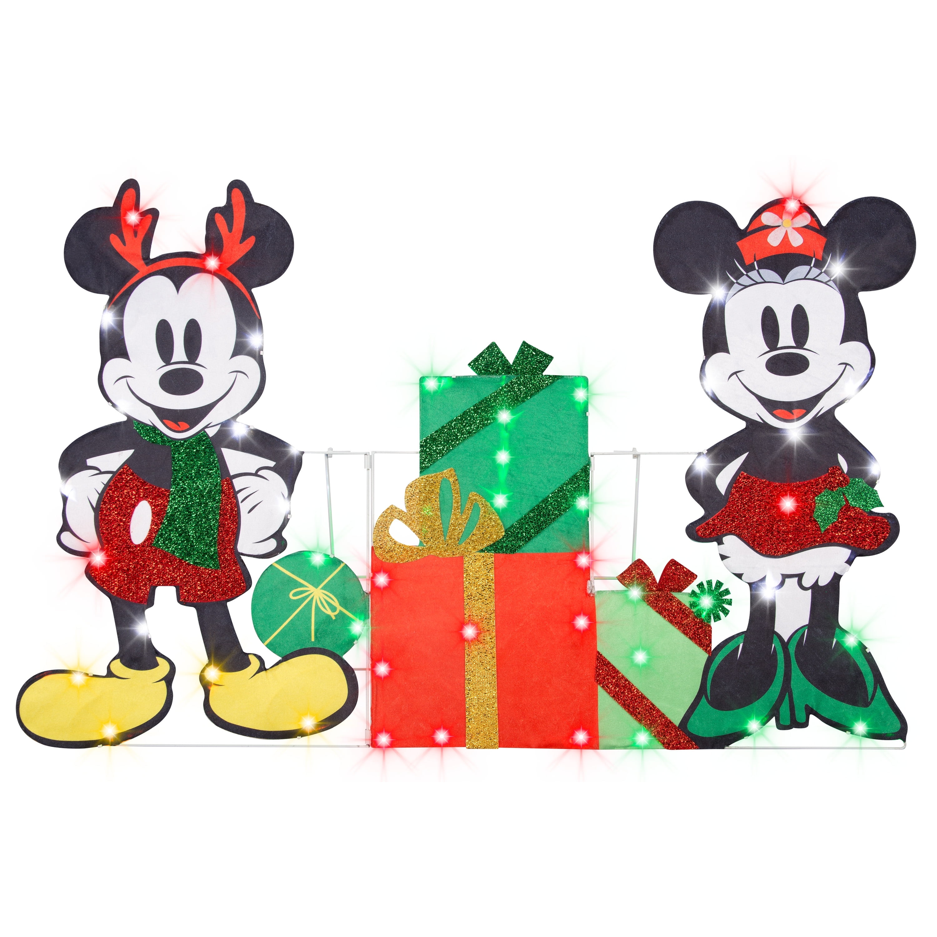 Gemmy Holiday Flat tastics Lighted KD Mickey and Minnie w/Presents Scene Disney, Multicolored