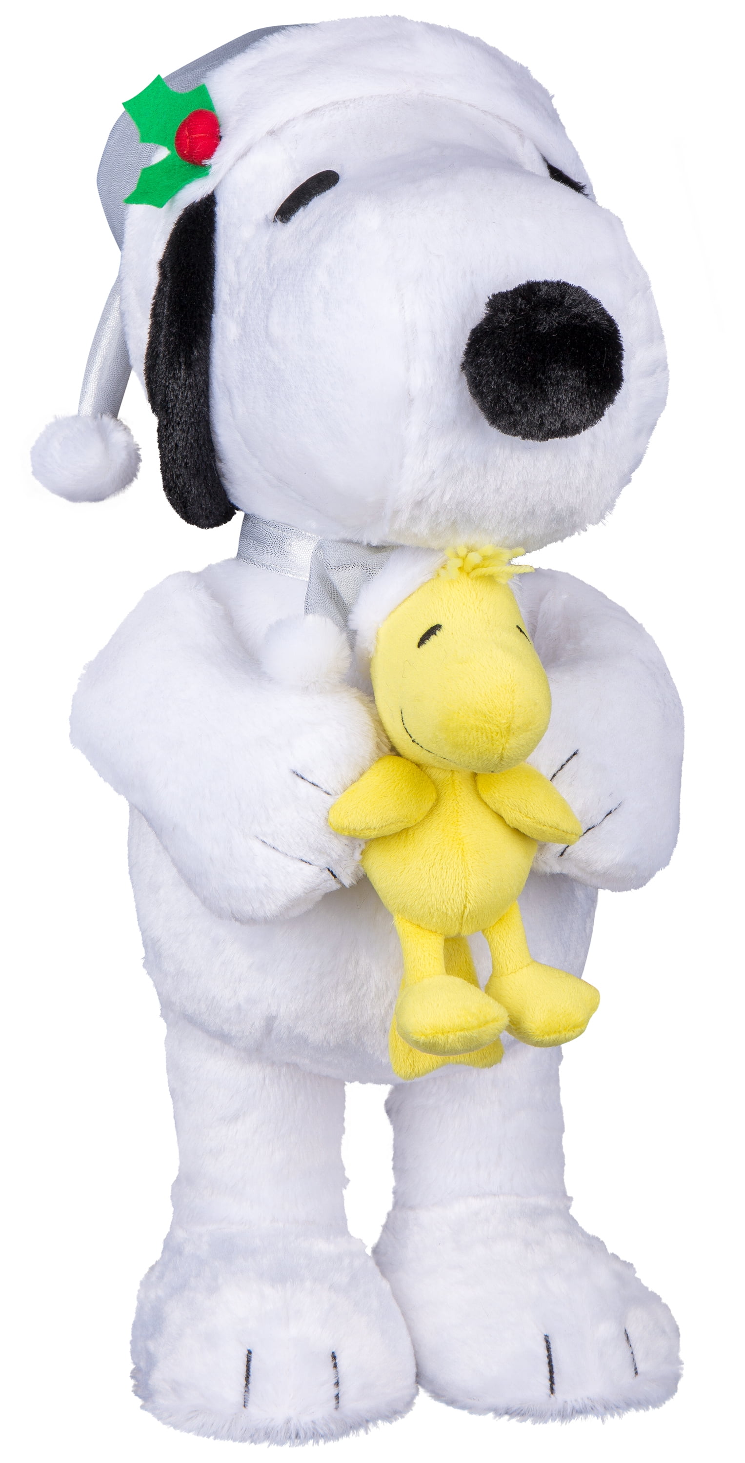 Gemmy Holiday Greeter Snoopy and Woodstock in Silver Santa Hats