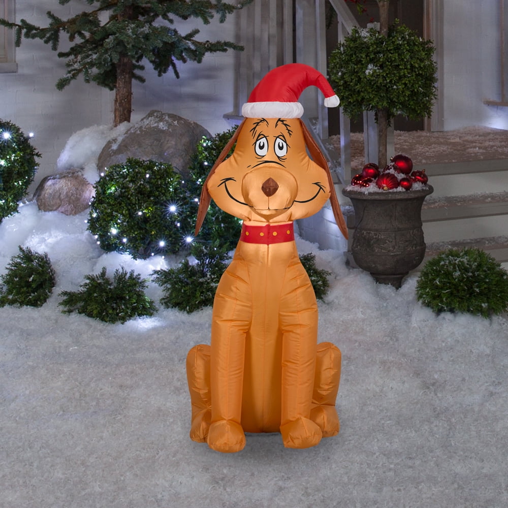 Grinch Gemmy Airblown Inflatable Max The Dog Wearing Santa Hat, 3.5 Ft Tall, ft Tall