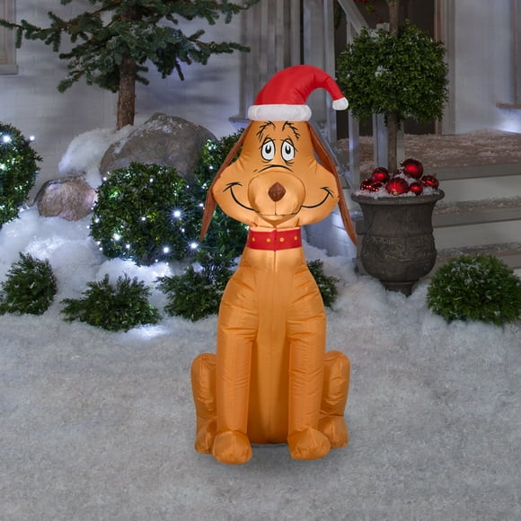 Grinch Gemmy Airblown Inflatable Max The Dog Wearing Santa Hat, 3.5 Ft Tall, ft Tall
