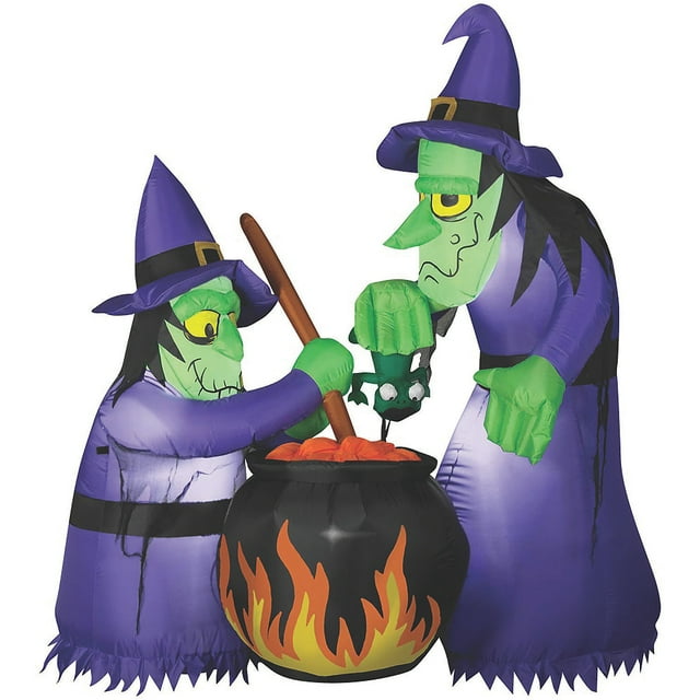 Gemmy Inflatable Double Bubble Witches With Cauldron LED Lighted Yard Decoration - 6 ft