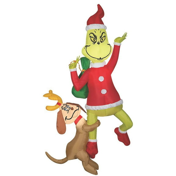 Gemmy Inflatable Hanging Dr. Seuss The Grinch & Max LED Lighted Yard Decoration - 72 in x 43 in x 19 in