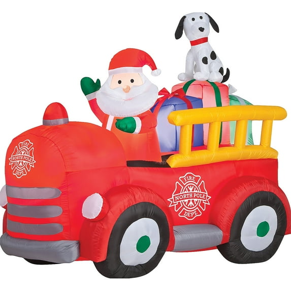 Gemmy Inflatable Santa Driving Fire Truck LED Lighted Yard Decoration - 61 in