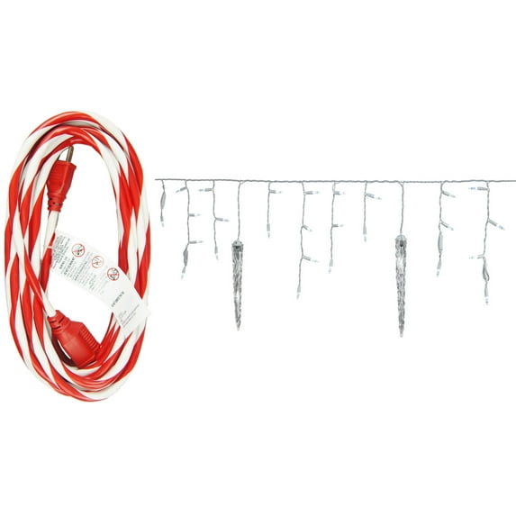 Gemmy LightShow Christmas Lights 87 Count LED Shooting Star Icicle Lights, Cool White, 9.5' Long and Extension Cord Value Bundle