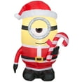 thumbnail image 1 of Gemmy Lights Up Minion Stuart Licking Candy Cane Yellow Christmas Yard Inflatable, 3.5 ft, 1 of 4