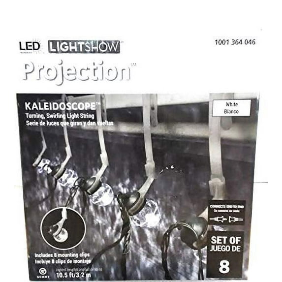 Gemmy Lightshow 8 Kaleidoscope Projection String Light Bulbs White LEDs w/Clips