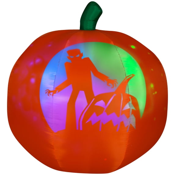 Gemmy Panoramic Projection Airblown Pumpkin (RGB), 5 ft Tall, red