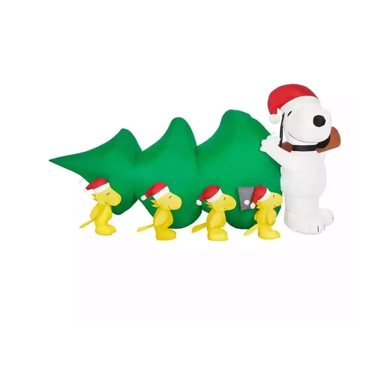 Gemmy Peanuts 7-FT Snoopy Pulling Christmas Tree with Woodstock