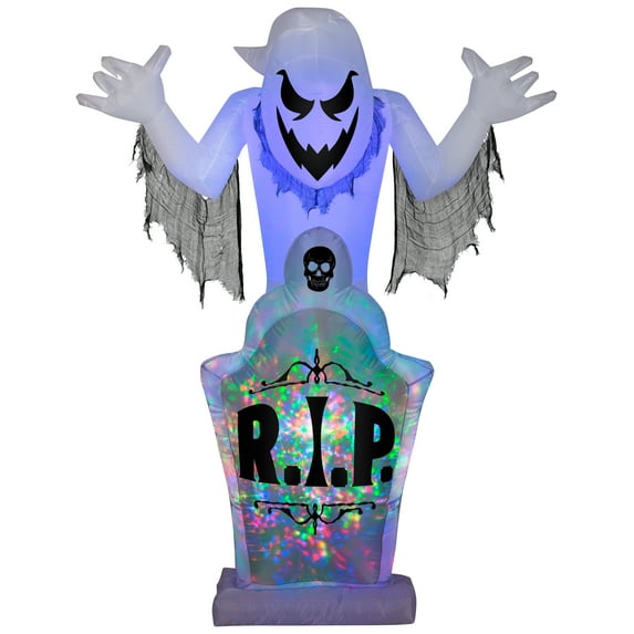 Gemmy Projection Airblown Kaleidoscope Ghost & Tombstone OPP (RGB), 7 ft Tall, white