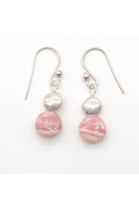 Gemmy Rhodocrosite Sterling Silver Drop Earrings | 1 1/4" Long | Pink Silver |