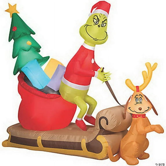 Gemmy SS114431G Blow Up Inflatable Grinch & Max Outdoor Yard Decoration