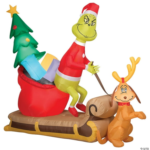 6.5 ft Grinch & Max Sleigh Christmas Airblown Yard Inflatable, Multicolor, by Dr. Seuss