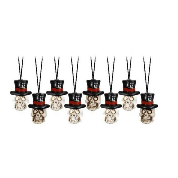 Gemmy Spooky Moods White Skull Tophat Halloween LED Lightshow Light String - Set of 8