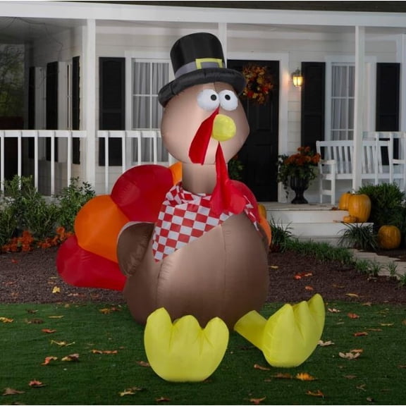 Gemmy Thanksgiving Inflatable Turkey with Checkered Scarf, 6ft Tall, #73190