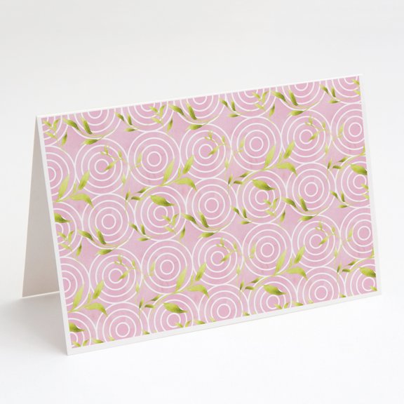 Gemoetric Circles on Pink Watercolor Greeting Cards and Envelopes Pack of 8