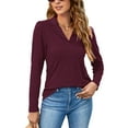 thumbnail image 1 of Gemono Womens Long Sleeve Polo Shirts Business Casual V Neck Lapel Tops Dressy Work Tunic Blouses, 1 of 7
