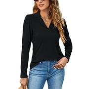 Gemono Womens Long Sleeve Polo Shirts Business Casual V Neck Lapel Tops Dressy Work Tunic Blouses