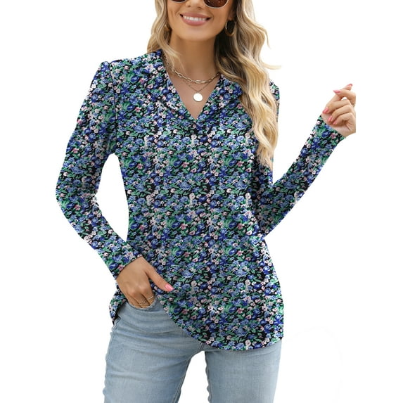 Gemono Womens Long Sleeve Polo Shirts Business Casual V Neck Lapel Tops Dressy Work Tunic Blouses