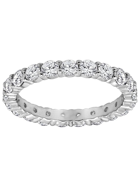 Rhodium Plated Sterling Silver CZ Round Eternity Ring