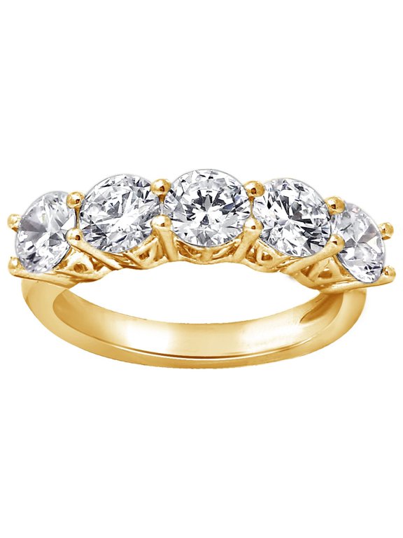 Yellow Gold Plated Sterling Silver 2 ct Round Cut Cubic Zirconia 5-Stone Ring, Size 6