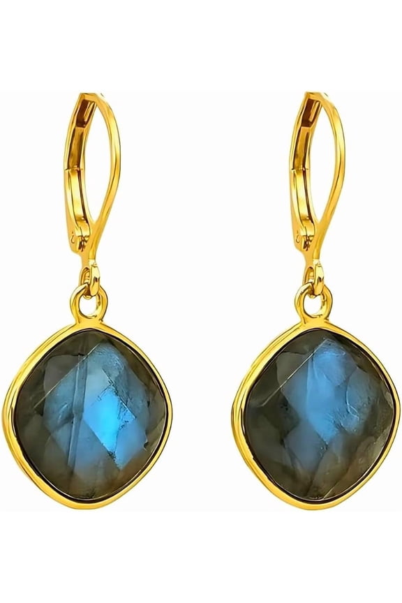 Gempires 14k Gold-Plated Cushion-Cut Gemstone Leverback Earrings Bezel-Set Dangle Earrings for Women Lightweight Statement Jewelry for Casual Formal & Everyday Wear[o661]